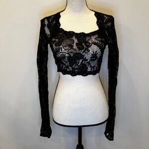 Hot Miami Styles Sheer Black Lace Top